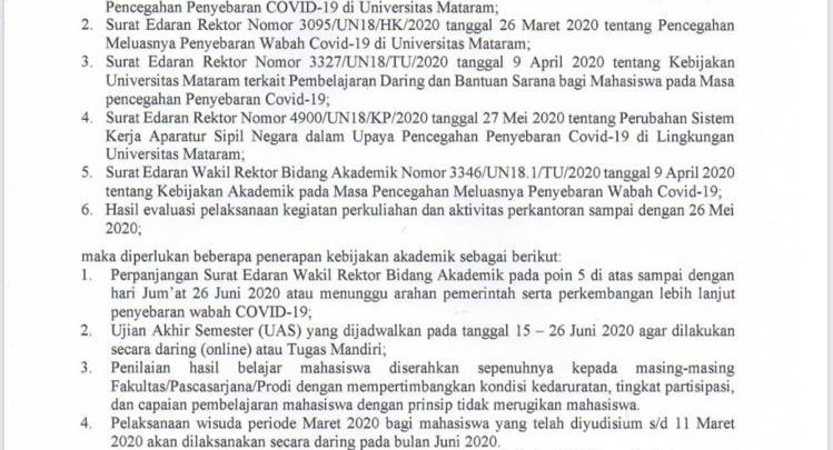 surat edaran rektor unram covid 19