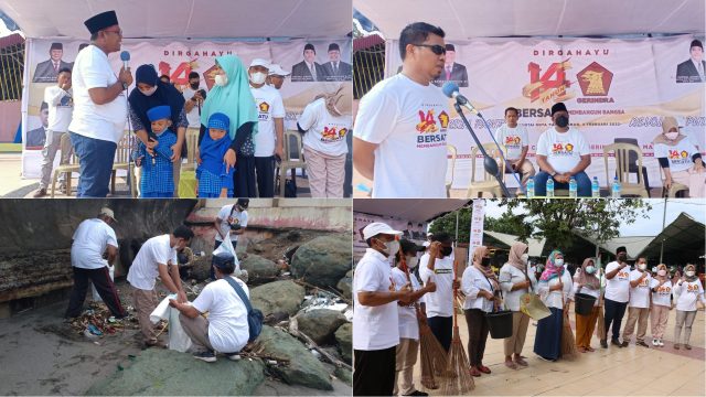 HUT ke 14 Partai Gerindra DPC Kota Mataram Gelar Bersih Pantai dan Revolusi Putih