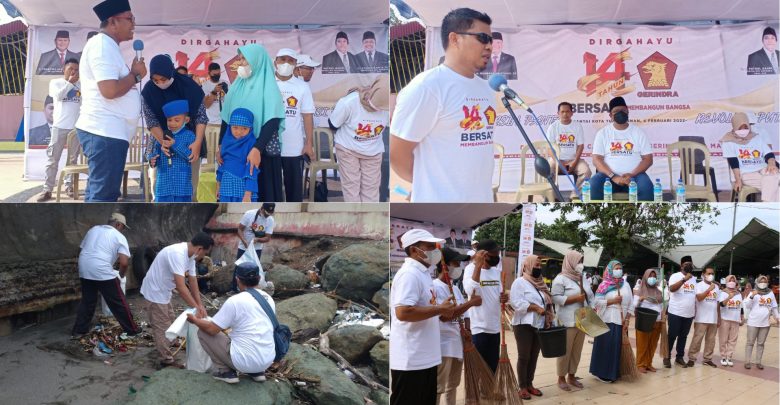 HUT ke 14 Partai Gerindra DPC Kota Mataram Gelar Bersih Pantai dan Revolusi Putih