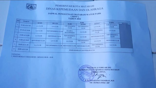 Pemerhati Atlit Renang Minta Walikota agar Tinjau Kebijakan Dispora Kota Mataram