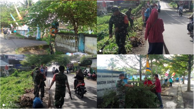 Jum’at Bersih Sinergitas Koramil 1606-07/Gunungsari dengan Muspika
