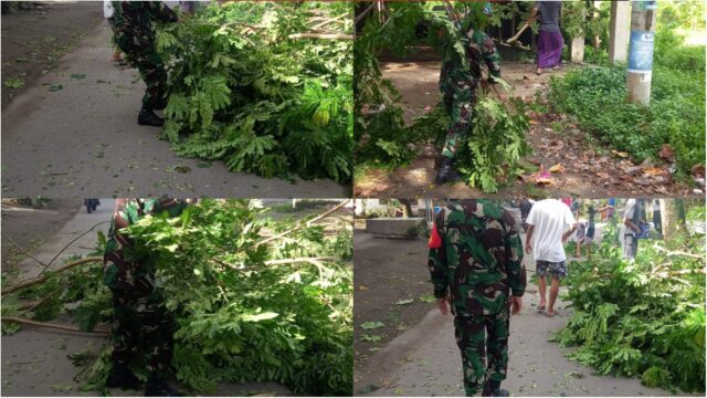 Cuaca Ekstrim, Babinsa Koramil 1606-07/Gunungsari Antisipasi Keselematan Pengguna Jalan