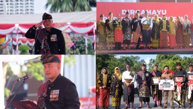 Danrem 162/WB Sebagai Inspektur Upacara HUT RI ke 78 dengan Busana Adat