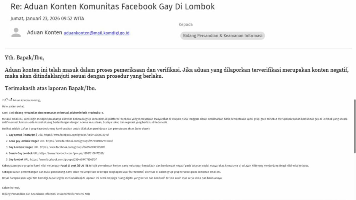 Pemprov NTB Laporkan Grup Facebook Meresahkan ke Kemenkomdigi, Minta Take Down