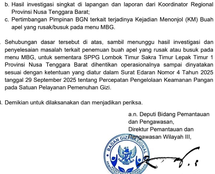 SPPG di Lotim Dihentikan Sementara, Diduga Sajikan Apel Busuk dalam Menu MBG