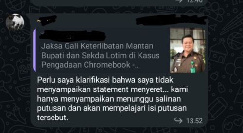 Kejari Lotim Klarifikasi Pernyataan Terkait Kasus Chromebook