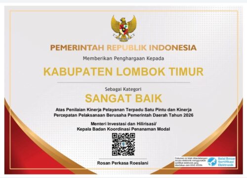 Lotim Raih Predikat Sangat Baik dalam Penilaian Kinerja Perizinan 2026 ‎